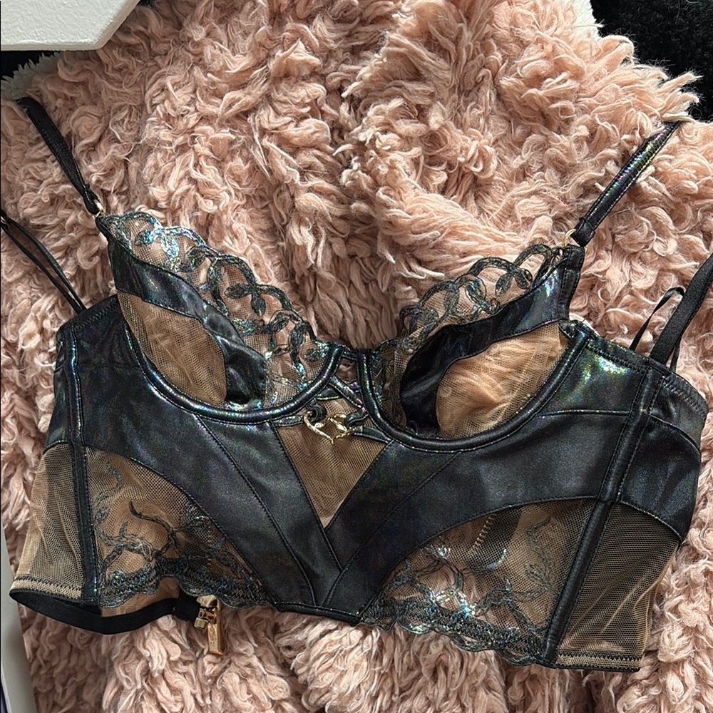 Honey Birdette Black and Gold Lace Bra
